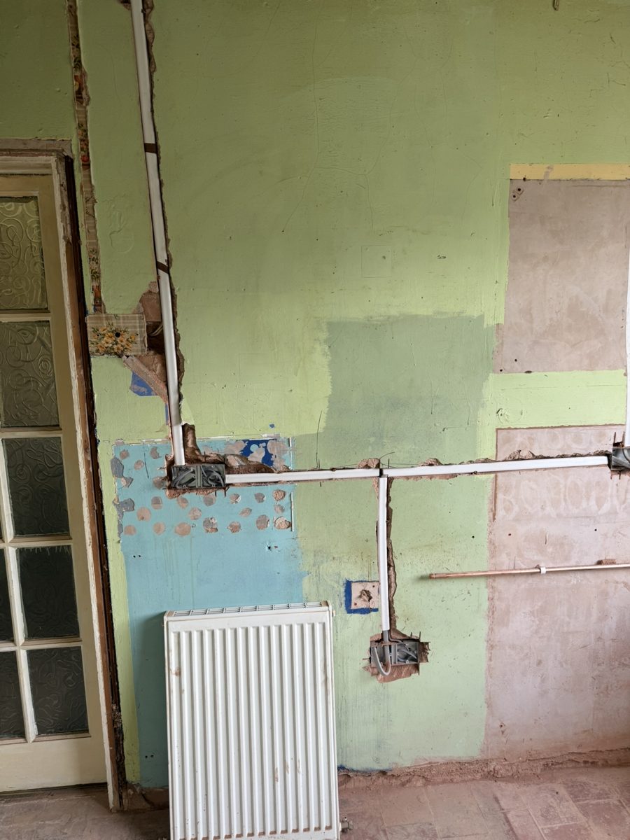House rewire in progress with new cables chased into walls